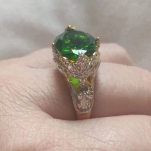 Retro Emerald Crystal Engagement Ring 925 Sterling Silver - Picture 8 of 10